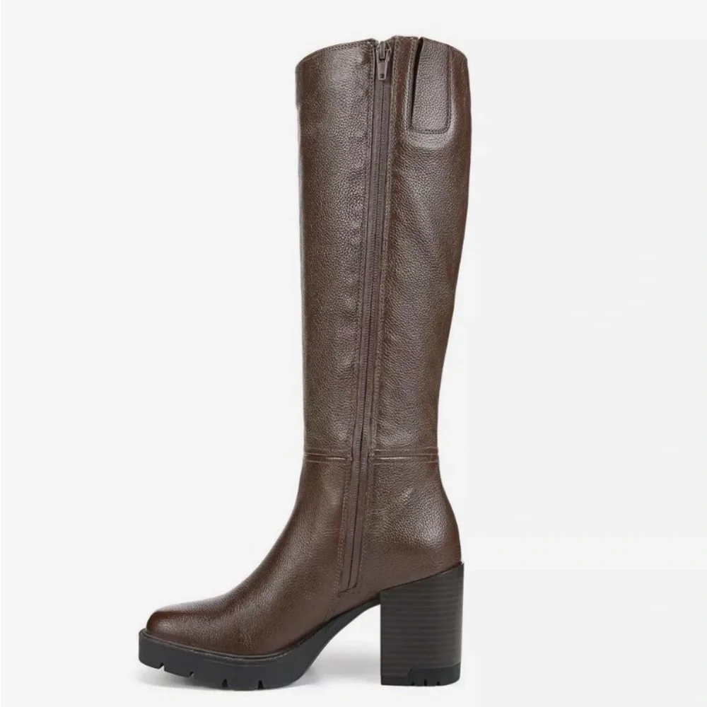 Naturalizer Willow Chocolate Brown Leather Over-the-Knee Block Heel Boots